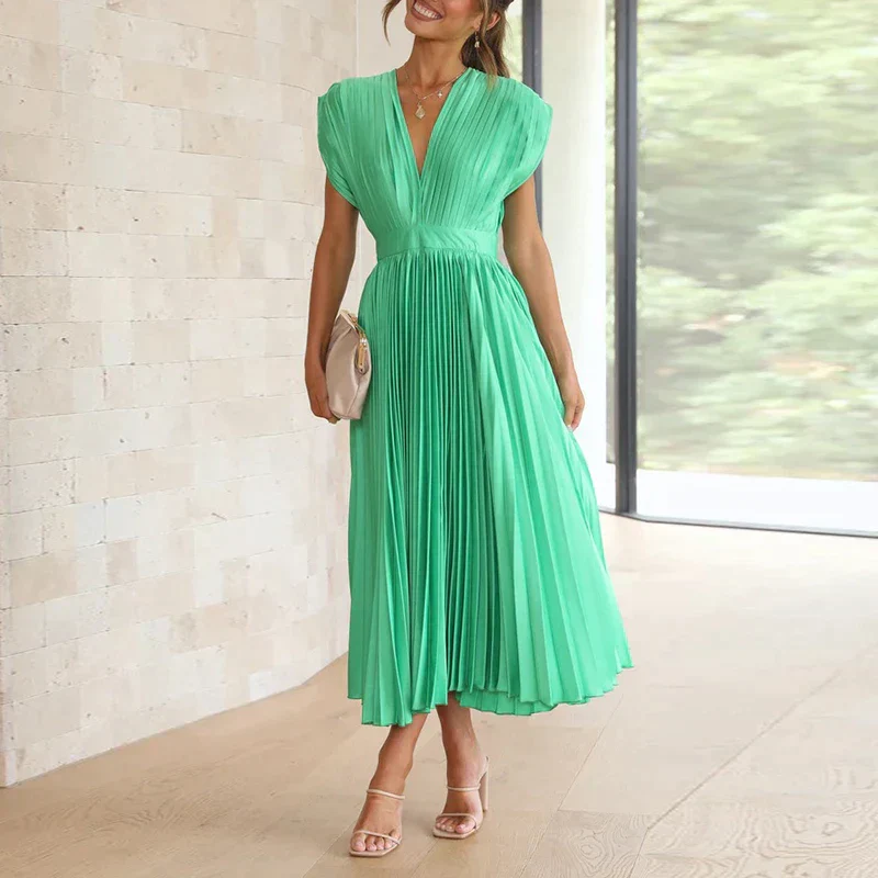 Zen - V-neck Maxi Dress with Pleats