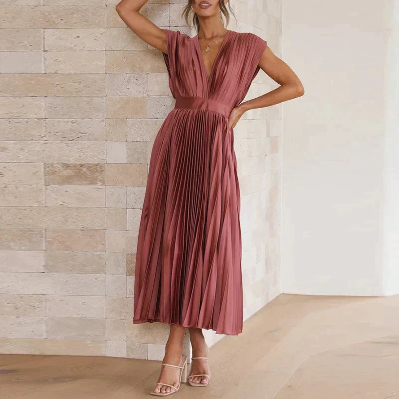 Zen - V-neck Maxi Dress with Pleats