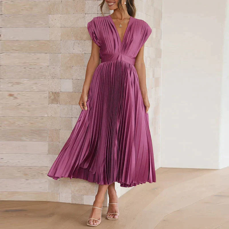 Zen - V-neck Maxi Dress with Pleats