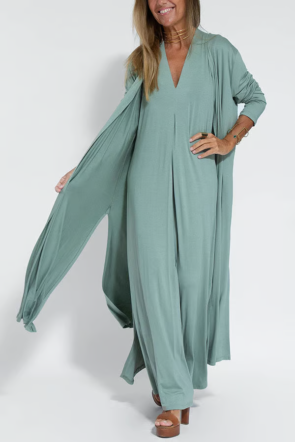 Mariza - Lightweight V-neck Dress with Cardigan