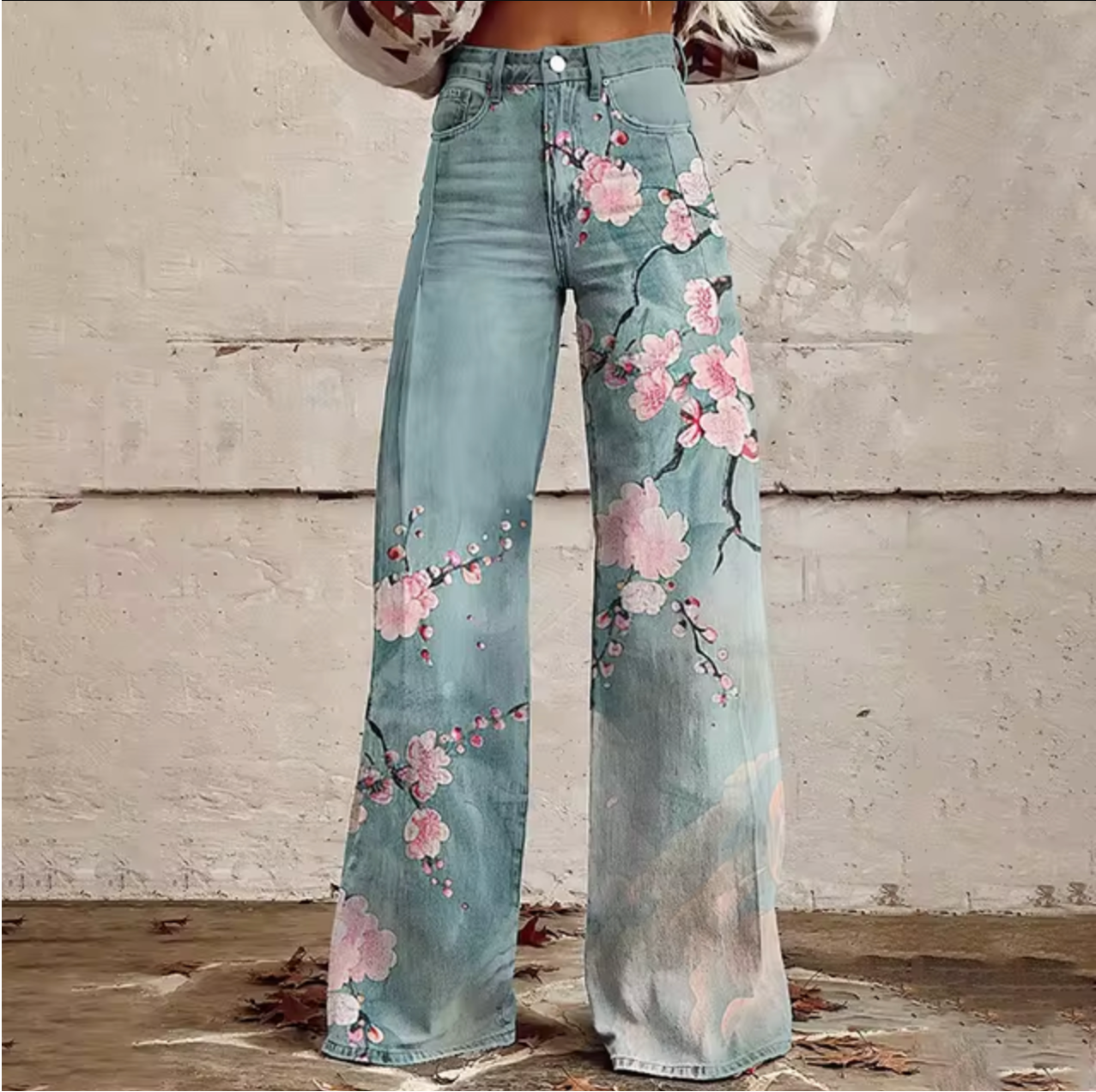 Kai | Cherry Blossom Embroidered Baggy Jeans