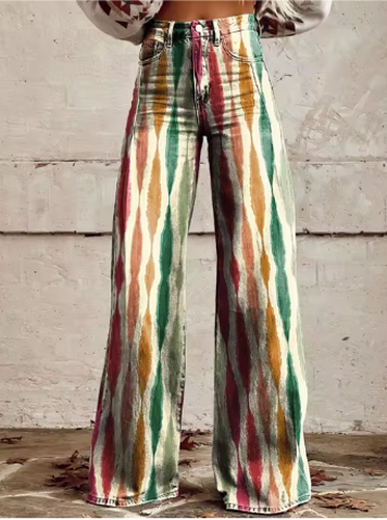 Aura - Color Striped Wide-Leg Jeans