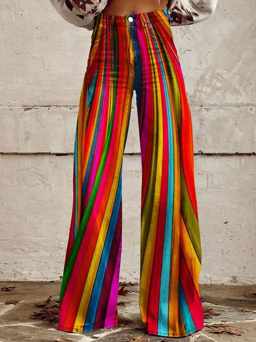 Liza - Rainbow Groove Wide-Leg Pants