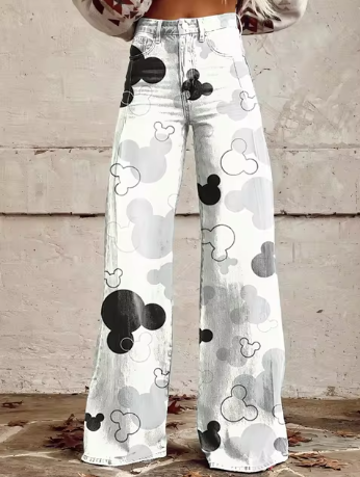 Luni | Monochrome Mickey Print Wide-Leg Jeans