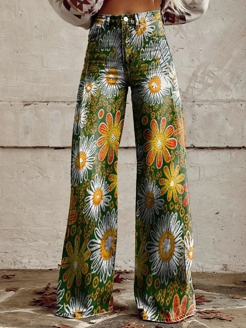 Mandy - Sunburst Daisy Wide-Leg Pants