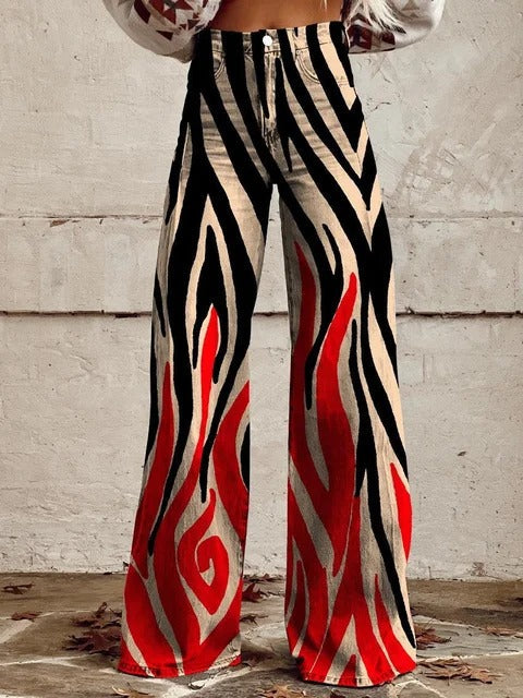 Britt - Flame Print Wide-Leg Jeans