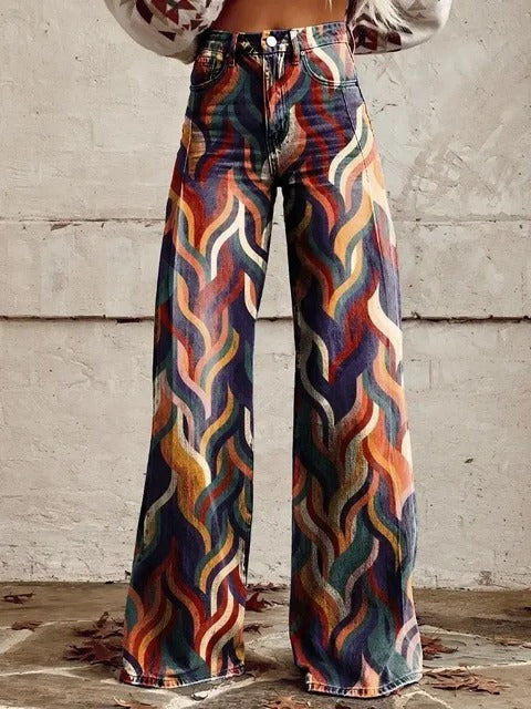 Beth - Retro Wave Wide-Leg Pants