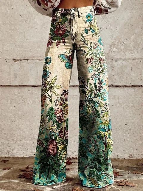 Lily | Botanical Print Wide-Leg Jeans