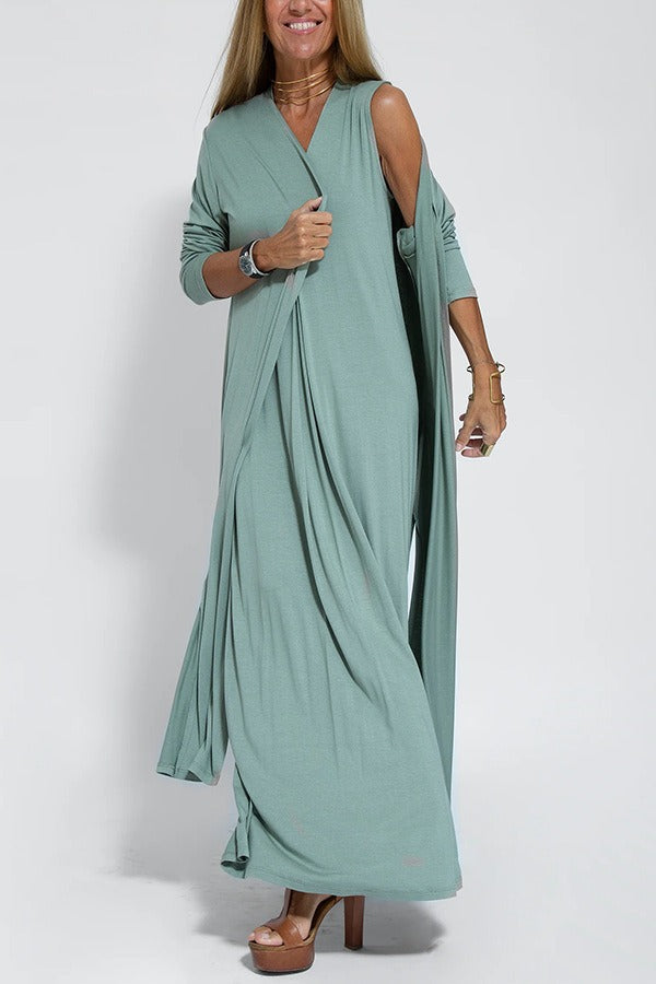 Mariza - Lightweight V-neck Dress with Cardigan