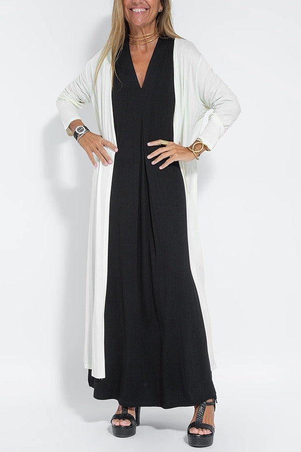 Mariza - Lightweight V-neck Dress with Cardigan