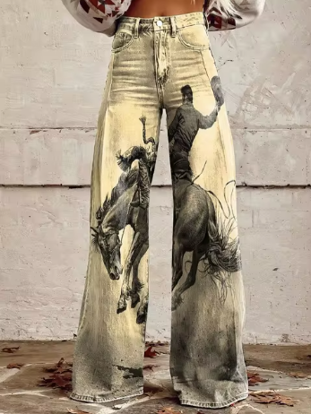 Marlowe | Rodeo Print Wide-Leg Jeans