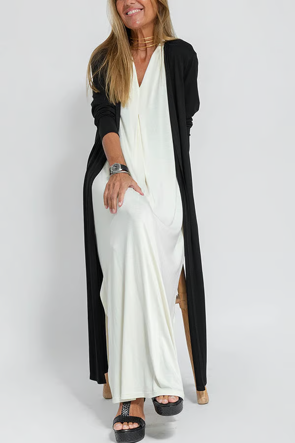 Mariza - Lightweight V-neck Dress with Cardigan